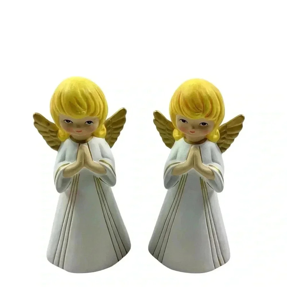 Vintage praying angels mid century figurine set of two